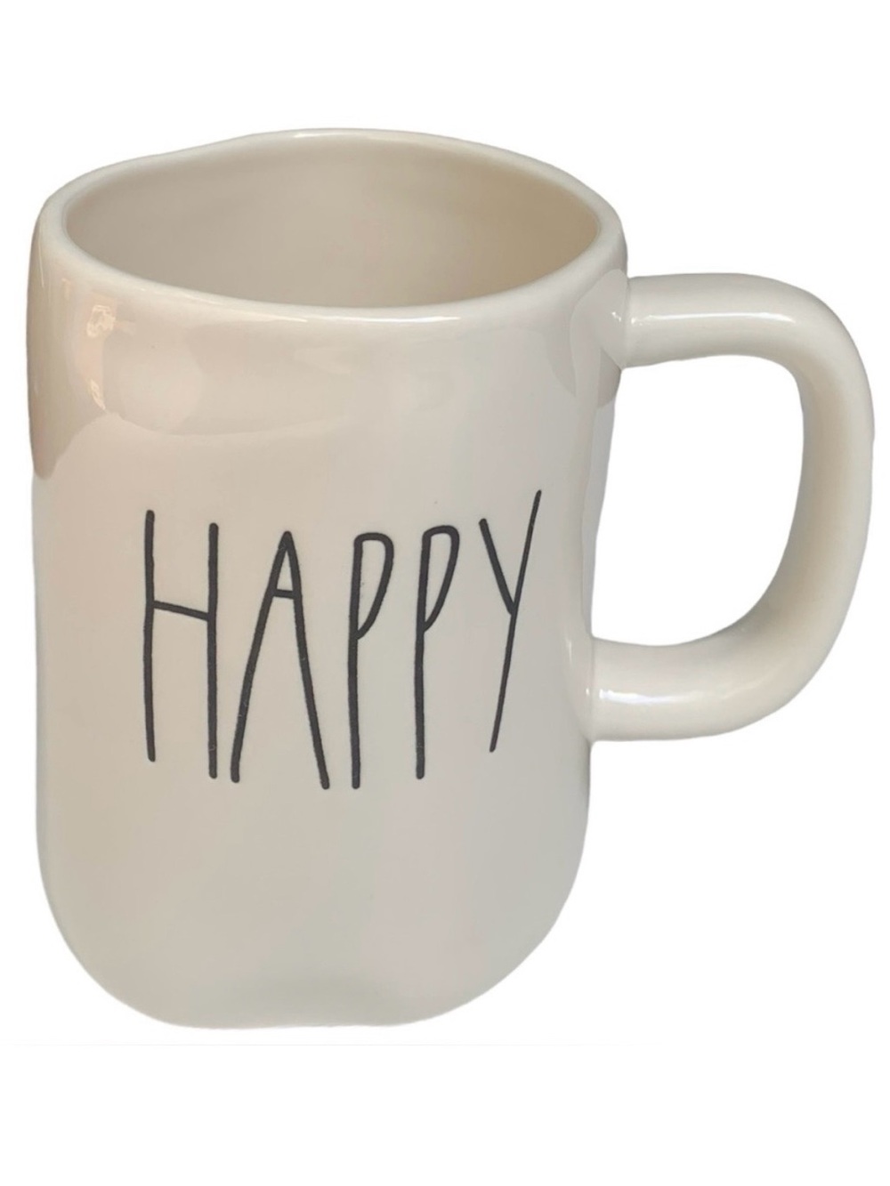 Rae Dunn HAPPY Mug Coffee Tea White Black Large Letters Dimples NWT 2017 OG